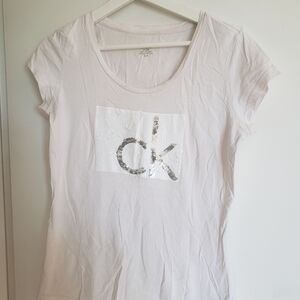 Calvin Klein Cream Tee with Silver Sequins